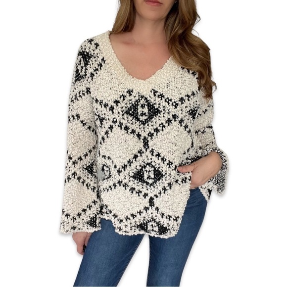 Knit oversized Pullover Sweater Long Sleeve V-Neck Popcorn - Picture 3 of 9